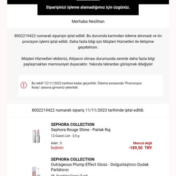 Sephora 11.11 İndirimi İptali