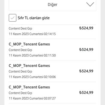 Vodafone Faturama Bilgi Ve Onayım Olmayan Oyun Ücreti Yansıttı.