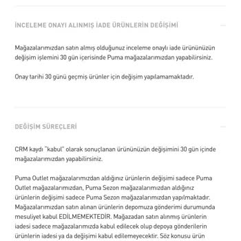 Puma Ayakkabı İade/ Değişim Sıkıntısı