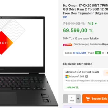 Mt Bilişim Teknoloji' Den Alınan HP Omen 17 Fiyat Dengesizliği