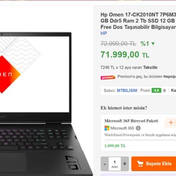 Mt Bilişim Teknoloji' Den Alınan HP Omen 17 Fiyat Dengesizliği