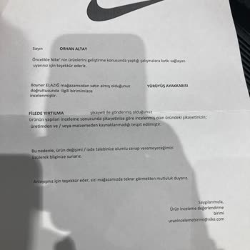 Nike Garanti Kapsamında İade Alınmıyor