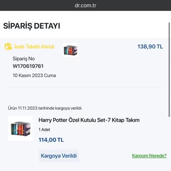 D&R Ürün Kargodayken İptal Edilmesi