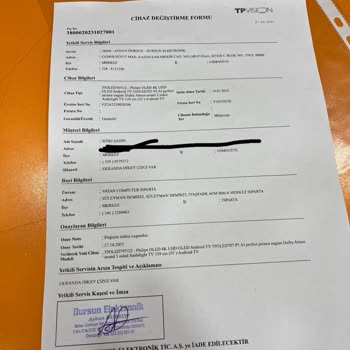 Vatan Bilgisayar Televizyonun Arızasının Giderilmesi