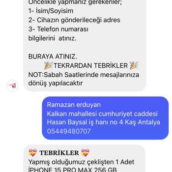 Koçtaş Çekiliş Sonucu Kazandığım İddia Edilen İphone 15 Pro Max