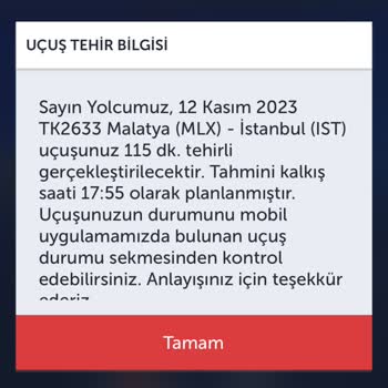 THY Malatya-İSTANBUL Uçağı 4 Saatlik Rötarı