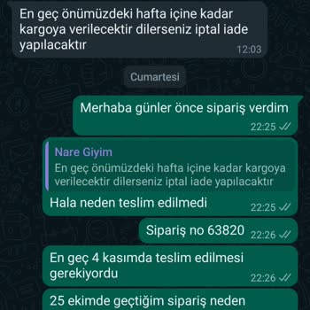 Nare Giyim Siparişi Yollamıyor, Müşteri Hizmetleri Cevap Vermiyor