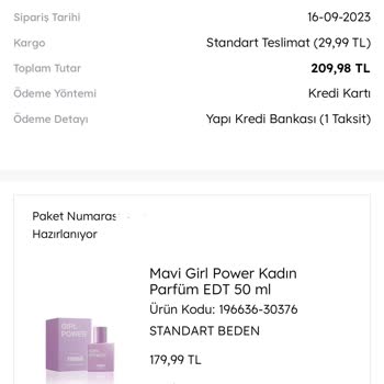 Maviden Verdiğim Siparişin Elime Ulaşmaması
