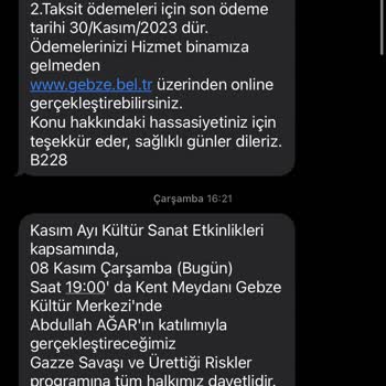 Gebze Belediyesinden Gelen SMS'ler
