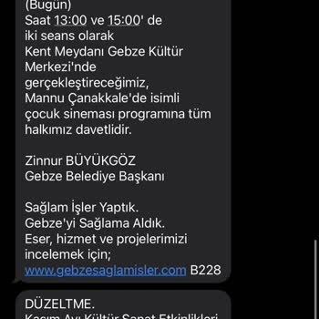 Gebze Belediyesinden Gelen SMS'ler