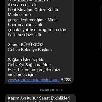 Gebze Belediyesinden Gelen SMS'ler