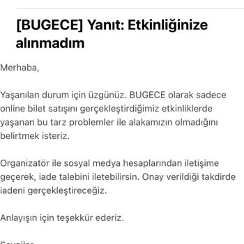 BUGECE Bilet İadem Yapılmadı