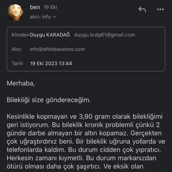 Altınbaş Bilekliğimin Parçasını Geri Vermiyor