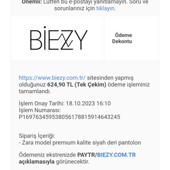 Biezy Butik Ürünün Elime Ulaşmaması