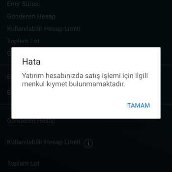 Türkiye Finans Lot Satışı Yapamıyorum