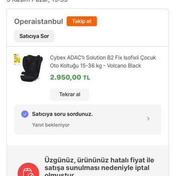 Operaistanbul Alınan Ürünün İptali