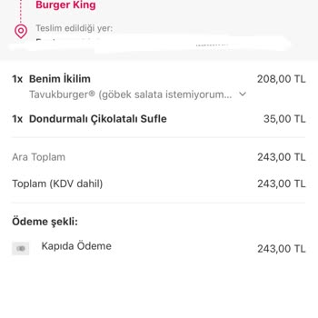 Yemek Sepeti- Libadiye Bulgurlu Burger King Çöp Yemek