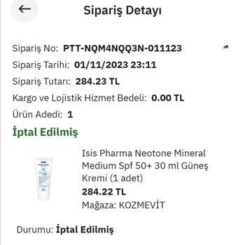 Kozmevit Mağazası Epttavm Den Aldığım Ürünü Göndermiyor