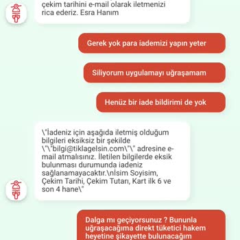 Tıkla Gelsin Kendi İptal Ettiği Siparişin İadesini Yapmıyor