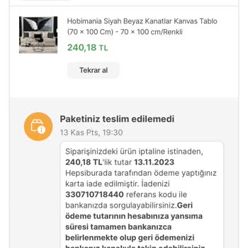 Hepsiburada'dan Alınan İndirimdeki Ürünün Gelmeden İade Edilmesi