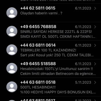 Vodafone +44 Ve +49 Lu Numaralar Gelen Mesajlar Şikayetim Var