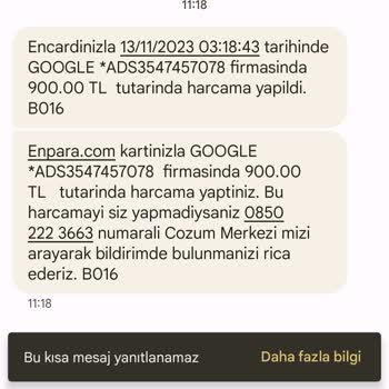 Google Ads Enpara Hesap Kartımdan Habersiz Çekim Yaptı