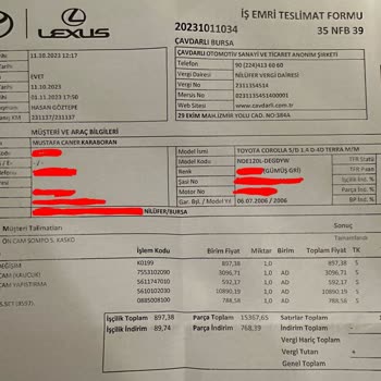 Çavdarlı Toyota Plaza Toyota Plaza Çavdarlı/Bursa Servisi Ön Cam Değişim Beceriksizliği