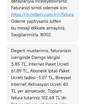 Millenicom Kullanılmayan İnternet Ücreti