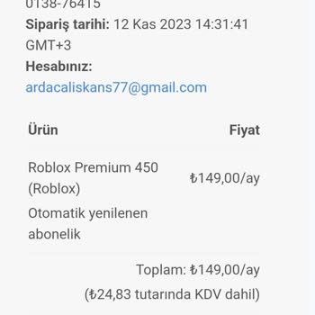 Roblox 149,00 TL Premium Üyelik Gelmedi