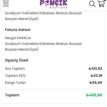 Butik Ponçik (ponçik Boutique) 39 Gündür Kargomu Teslim Etmedi