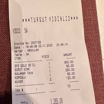 Turgut Vidinli Restaurant Fazla Gelen Hesap