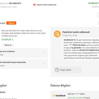 Hepsiburada Para İadesi Gerçekleşen Ürünü İade Edemiyorum