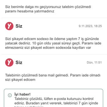 Yemeksepeti Para İadesi Yapılmadı