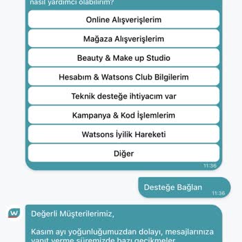 Watsons Alışveriş Sonrası Müşteri Hizmetleri Desteği Yok!