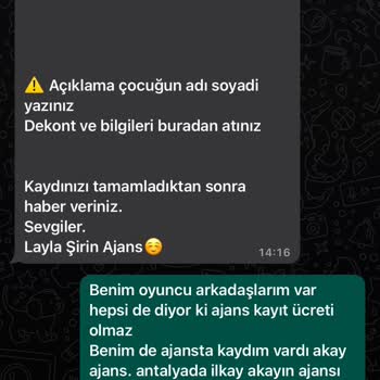 Layla Şirin Ajans Kayıt Ücreti Adı Altında.