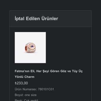 Pandora Mücevher İndirimden Alınan Ürünlerin İptali