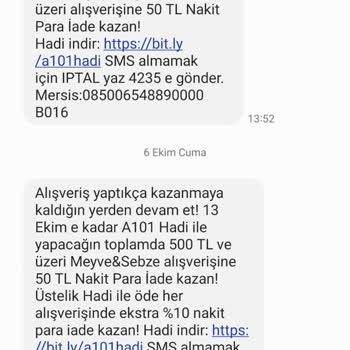 A101 Hadi Kart İademi İstiyorum