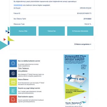 Türk Telekom Mobil Hat Faturam.