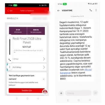 Vodafone Fatura Fiyat Farkı
