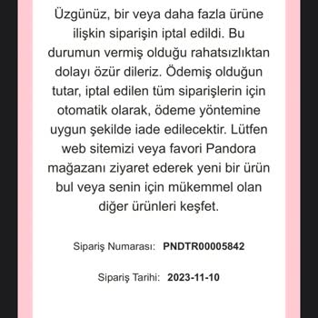 Pandora Mücevher 11.11 İndirimi Olarak Satışı Gerçekleştirilen Ürünün İptal Edilmesi