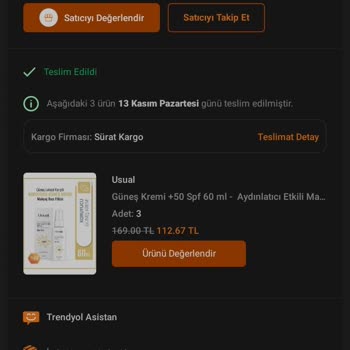 Sürat Kargo Bakım Uzmanı İsimli Satıcıdan Aldığım Ürün Eksik Geldi