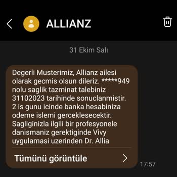 Allianz Sigorta Sağlık Harcaması Ödemesi Yapılmadı