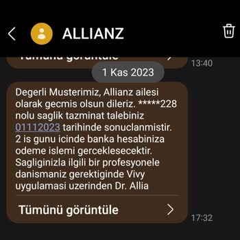 Allianz Sigorta Sağlık Harcaması Ödemesi Yapılmadı