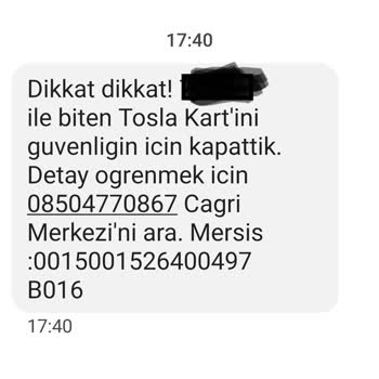Tosla Güvenliğim İçin Kartımı Kapattı