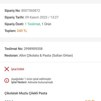 Trendyol Yemek Uygulaması Üzerinden Verilen Pasta Siparişi Ve İade Süreci