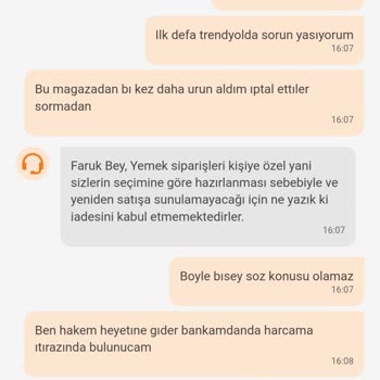 Trendyol Yemek Uygulaması Üzerinden Verilen Pasta Siparişi Ve İade Süreci