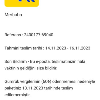PTT Kargo Turkish Pos PTT Başlıklı Mail