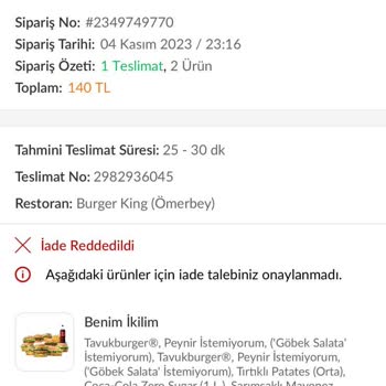 Trendyol Yemek Gelmeyen Yemeğin Ücretini İade Etmiyor