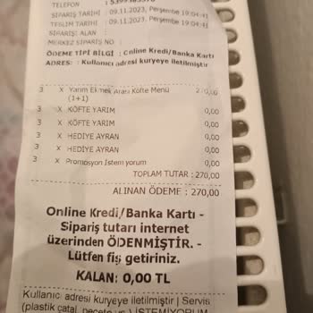 Yemeksepeti Eksik Ürün Teslimatı