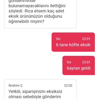 Yemeksepeti Eksik Ürün Teslimatı